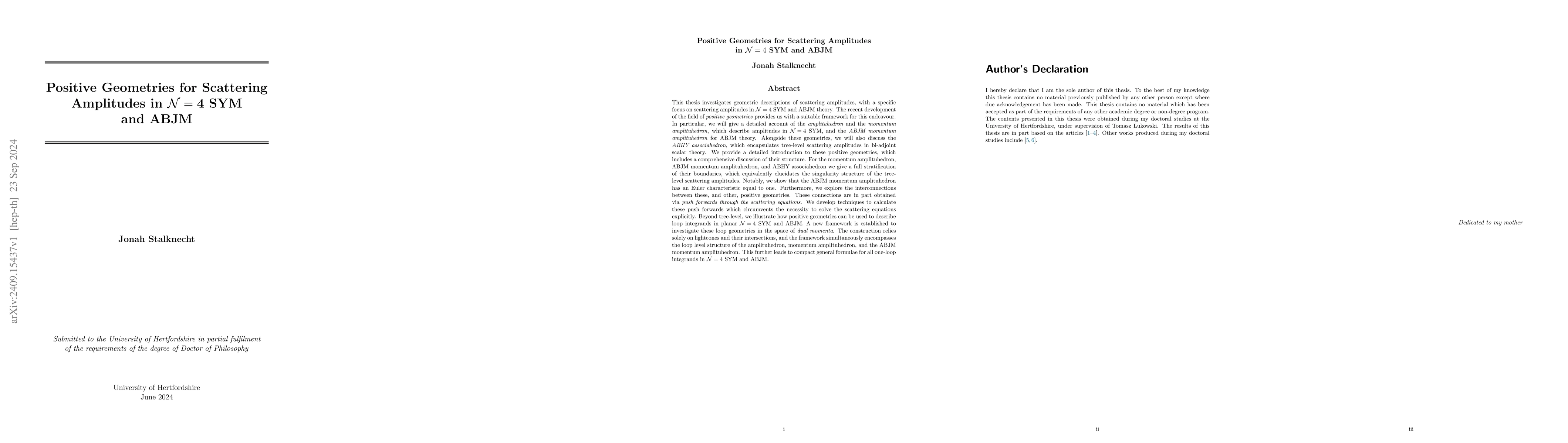 Thumbnail for Positive Geometries for Scattering Amplitudes in N=4 SYM and ABJM
