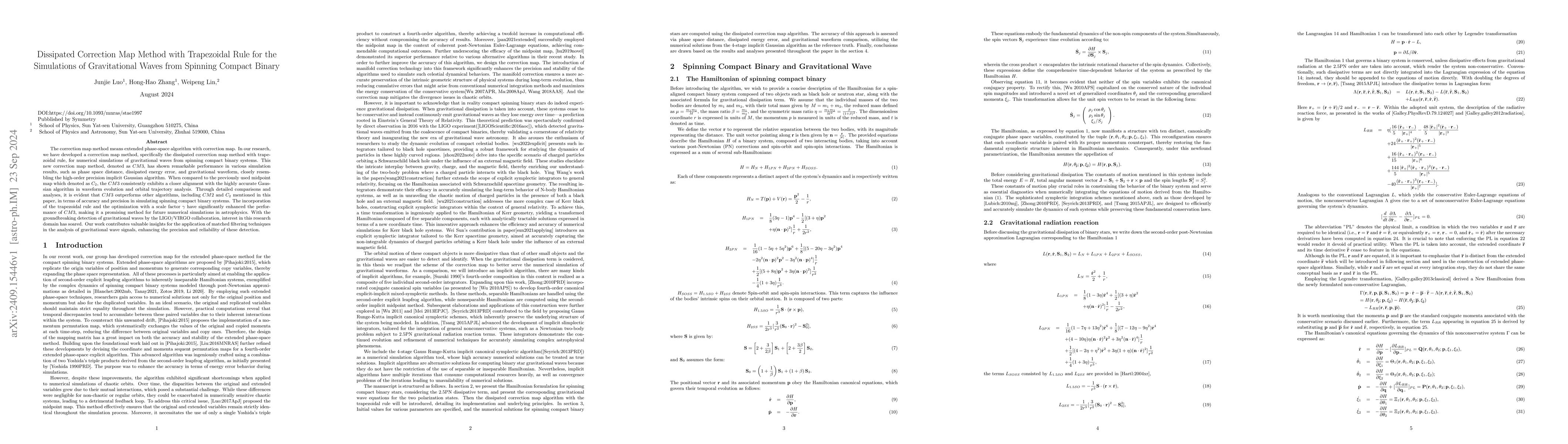 Thumbnail for Dissipated Correction Map Method with Trapezoidal Rule for the
  Simulations of Gravitational Waves from Spinning Compact Binary