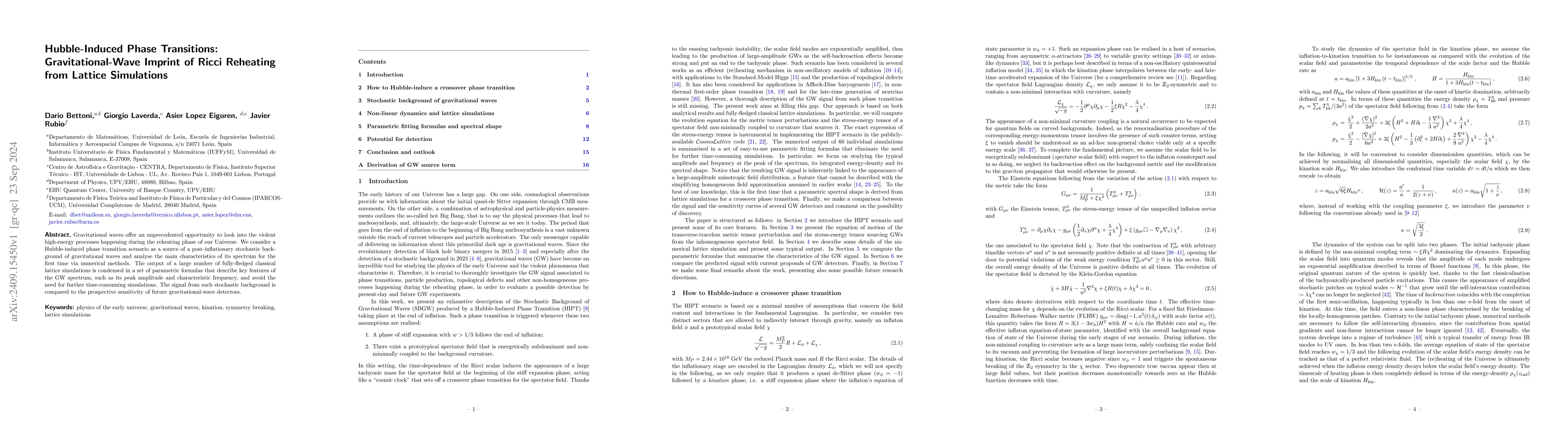 Thumbnail for Hubble-Induced Phase Transitions: Gravitational-Wave Imprint of Ricci
  Reheating from Lattice Simulations