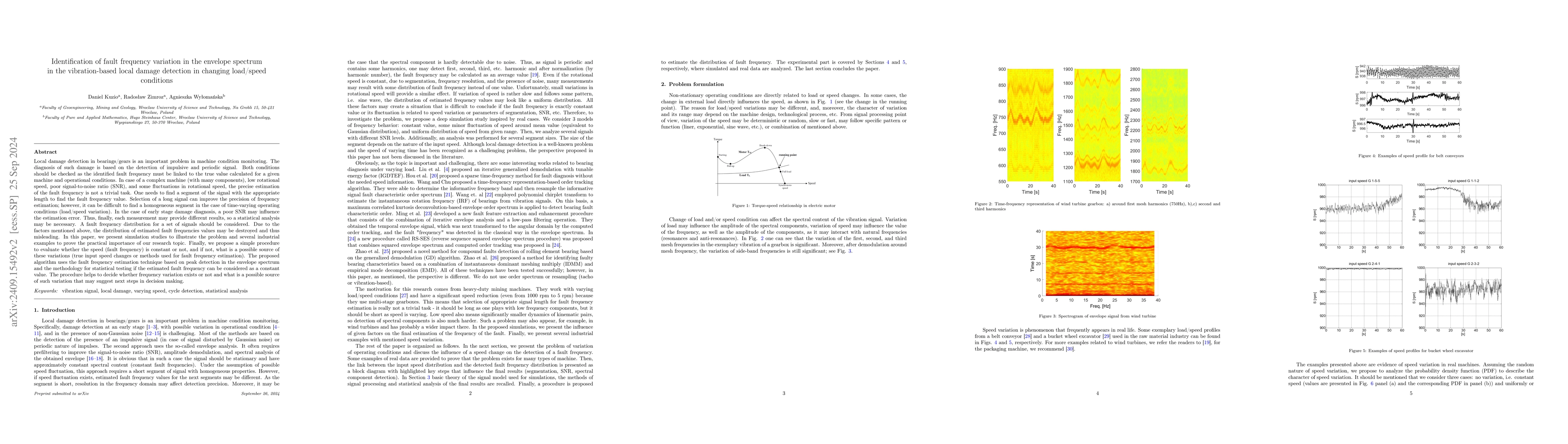 Thumbnail for Identification of fault frequency variation in the envelope spectrum in
  the vibration-based local damage detection in possible changing load/speed
  conditions