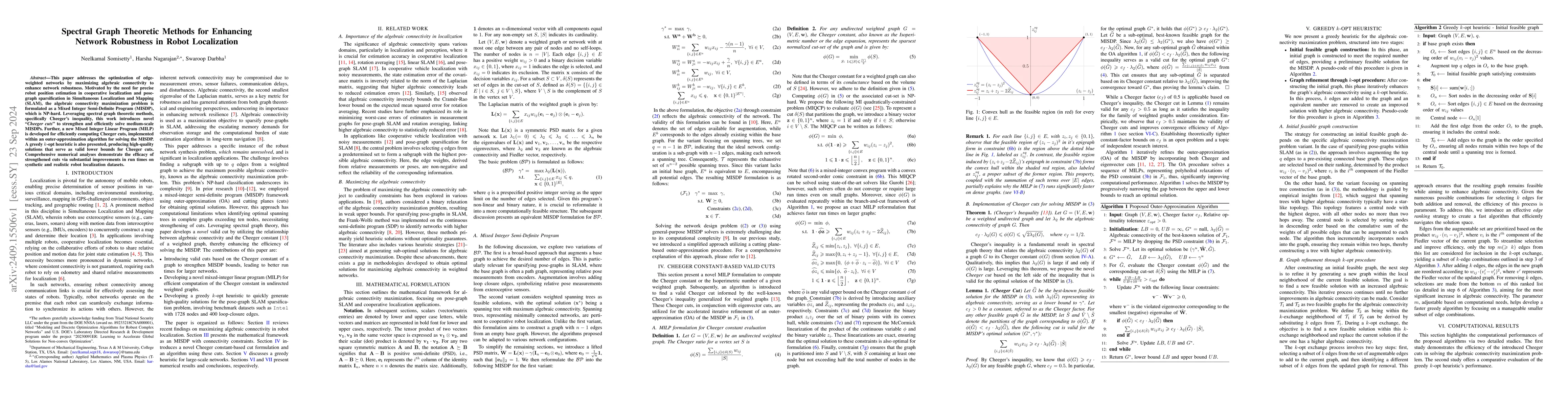 Thumbnail for Spectral Graph Theoretic Methods for Enhancing Network Robustness in
  Robot Localization