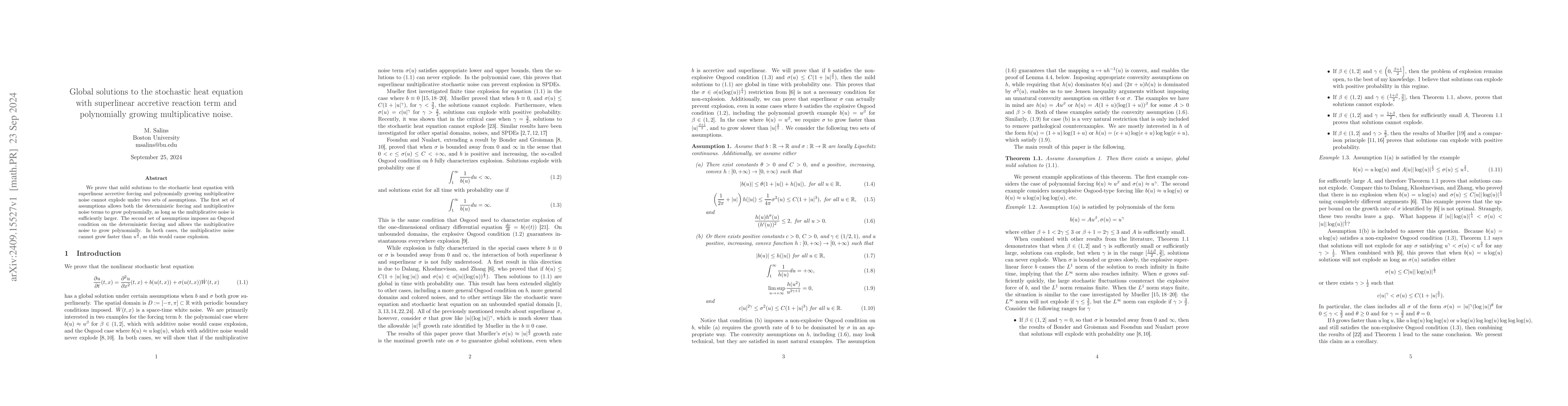 Thumbnail for Global solutions to the stochastic heat equation with superlinear
  accretive reaction term and polynomially growing multiplicative noise