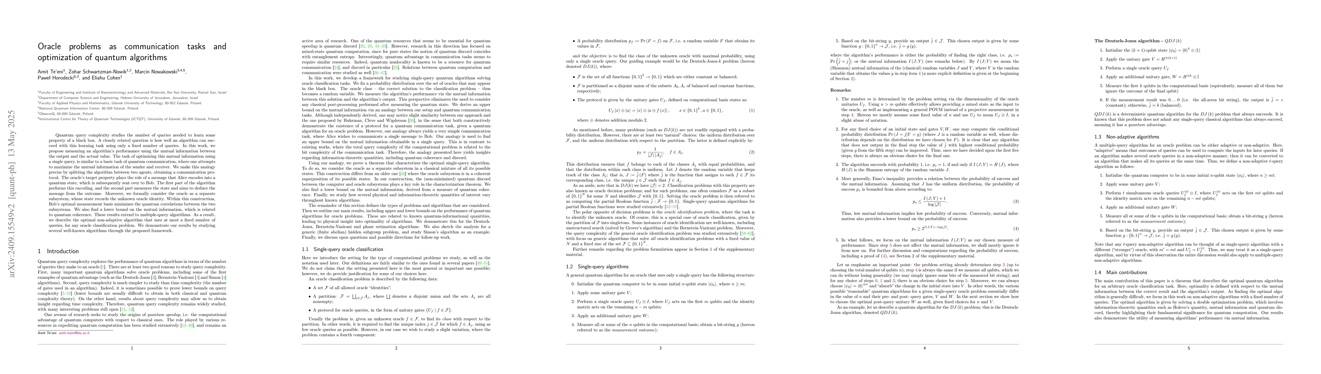 Thumbnail for Oracle problems as communication tasks and optimization of quantum
  algorithms