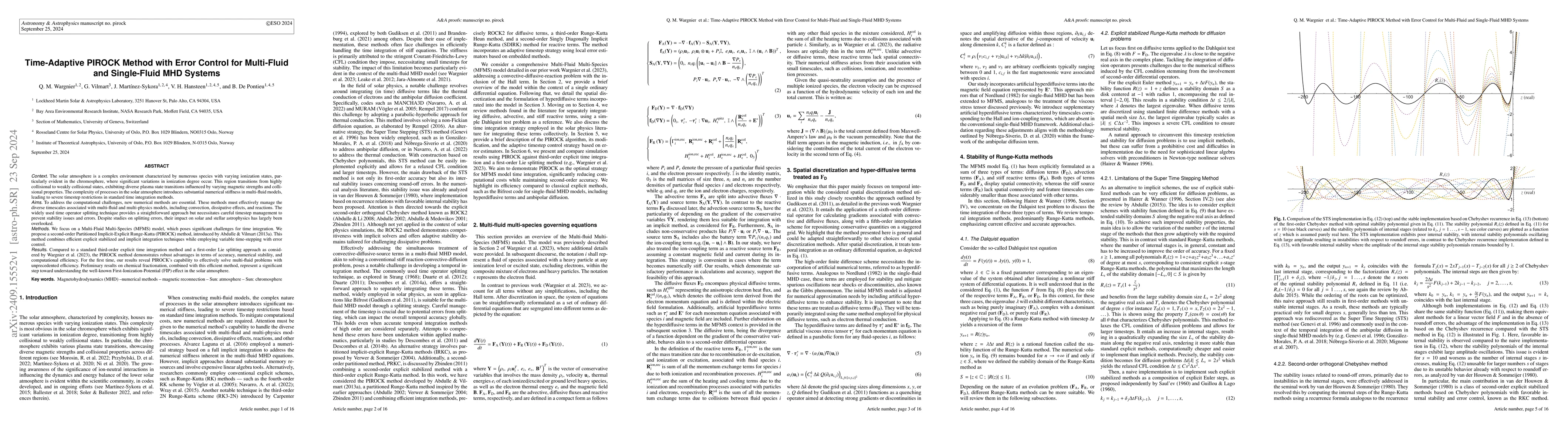 Thumbnail for Time-Adaptive PIROCK Method with Error Control for Multi-Fluid and
  Single-Fluid MHD Systems