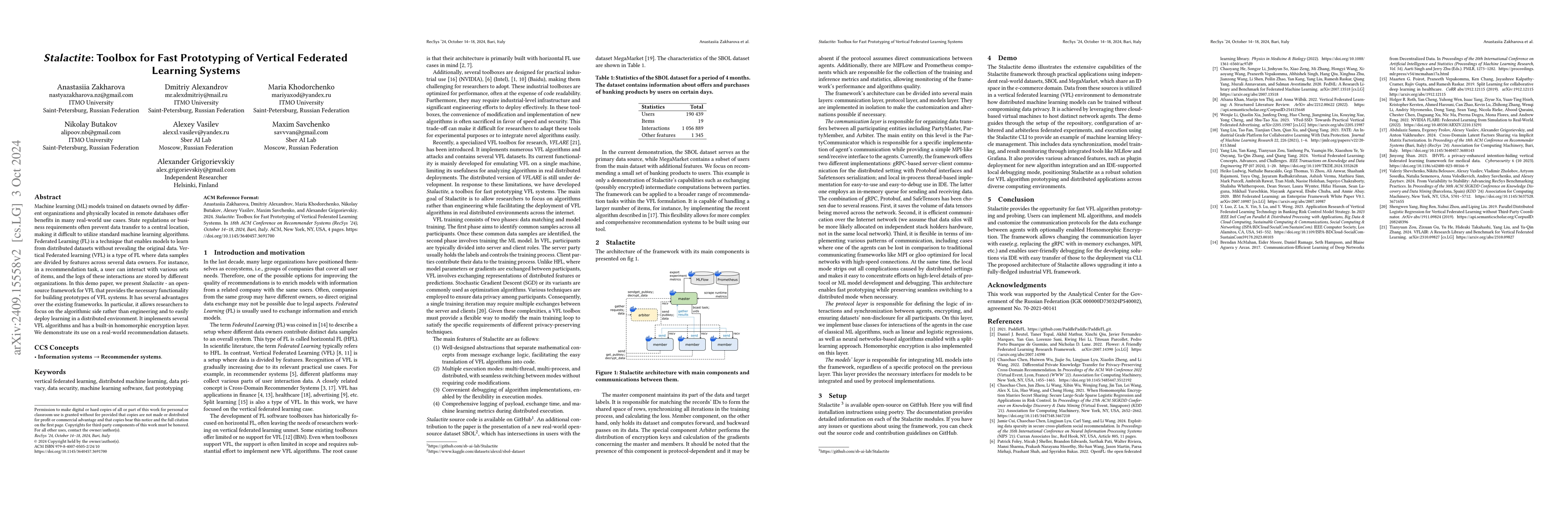 Thumbnail for Stalactite: Toolbox for Fast Prototyping of Vertical Federated Learning
  Systems