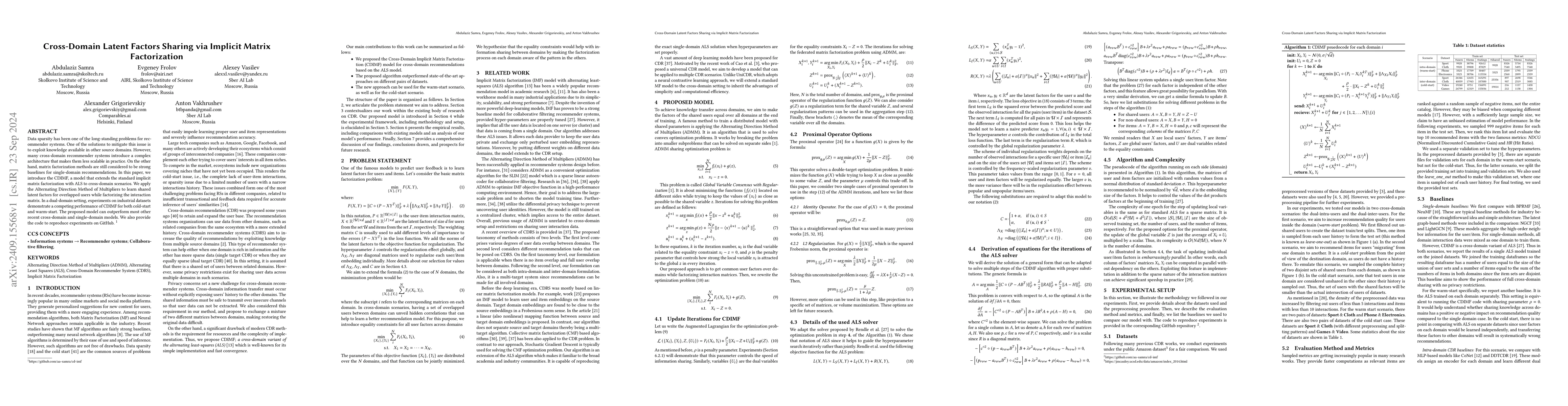 Thumbnail for Cross-Domain Latent Factors Sharing via Implicit Matrix Factorization