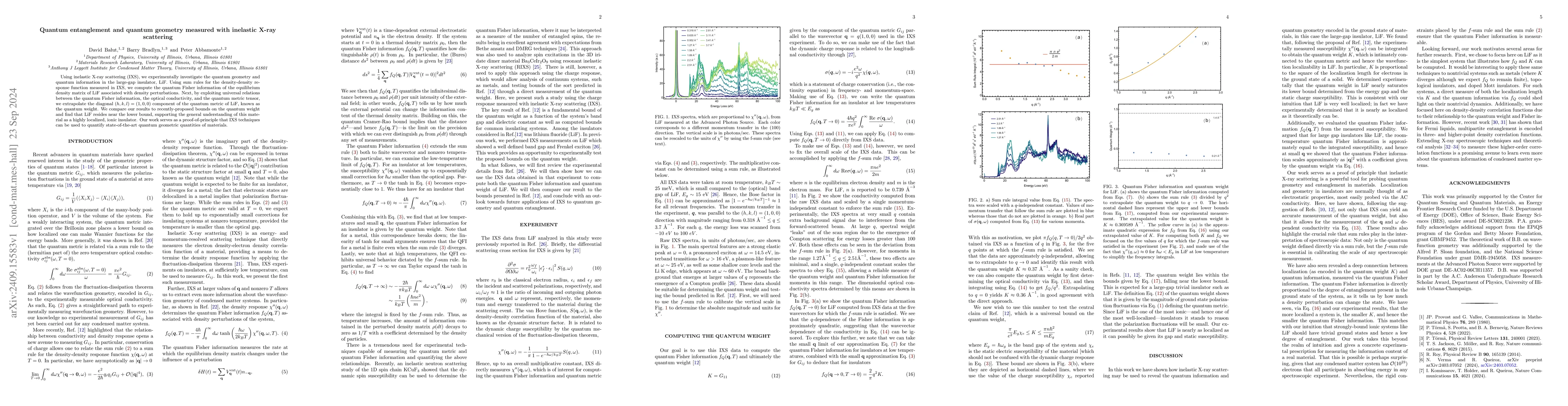 Thumbnail for Quantum entanglement and quantum geometry measured with inelastic X-ray
  scattering