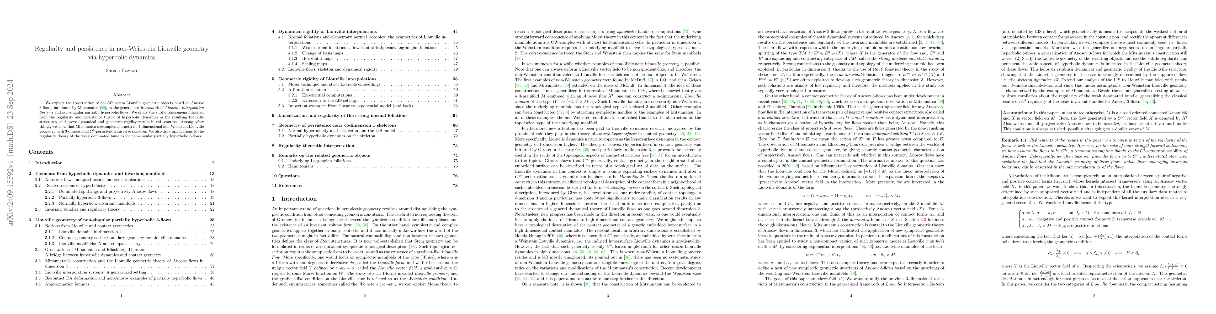Thumbnail for Regularity and persistence in non-Weinstein Liouville geometry via
  hyperbolic dynamics
