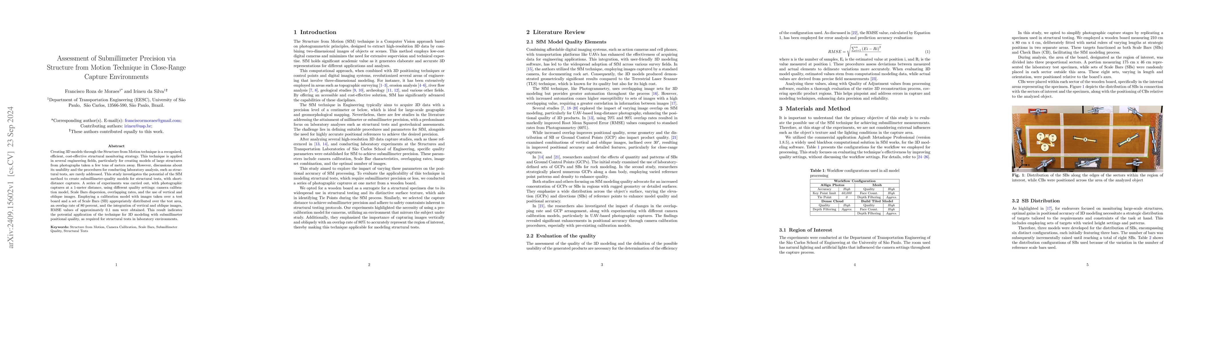 Thumbnail for Assessment of Submillimeter Precision via Structure from Motion
  Technique in Close-Range Capture Environments