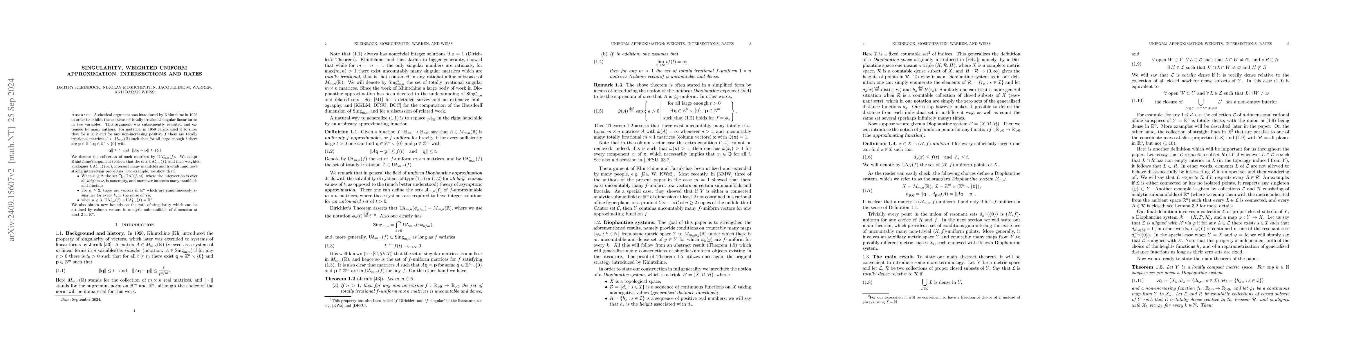 Thumbnail for Singularity, weighted uniform approximation, intersections and rates