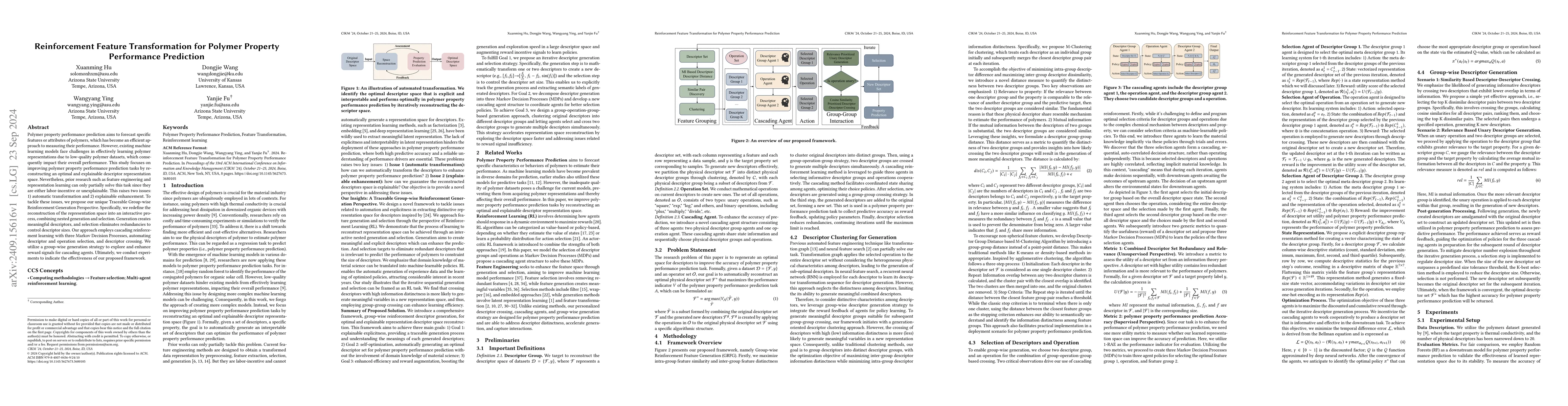 Thumbnail for Reinforcement Feature Transformation for Polymer Property Performance
  Prediction