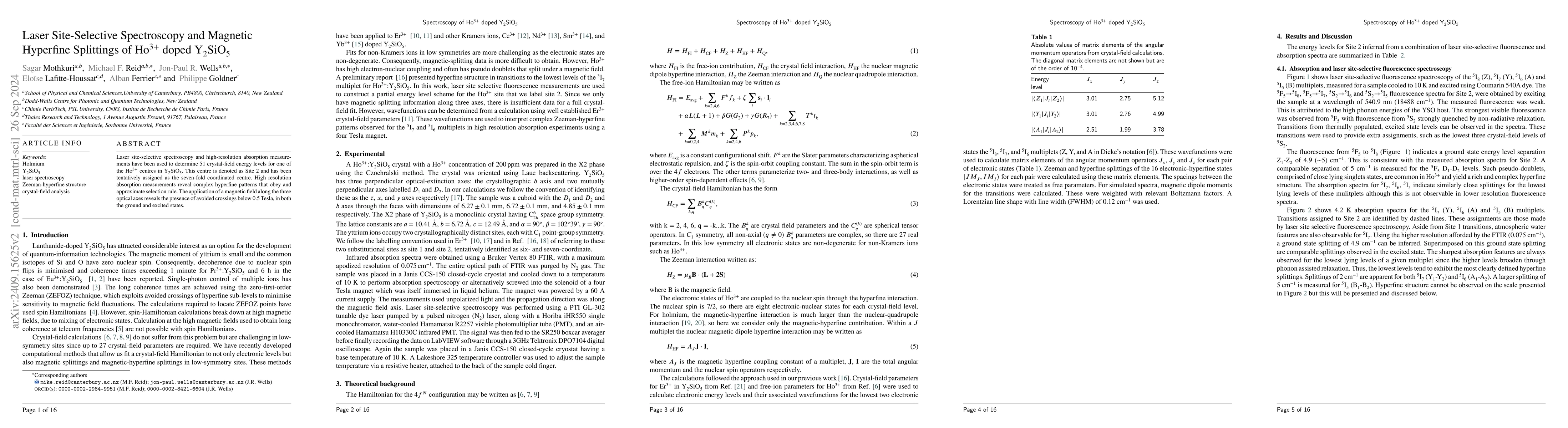 Thumbnail for Laser Site-Selective Spectroscopy and Magnetic Hyperfine Splittings of
  Ho$^{3+}$ doped Y$_{2}$SiO$_{5}$
