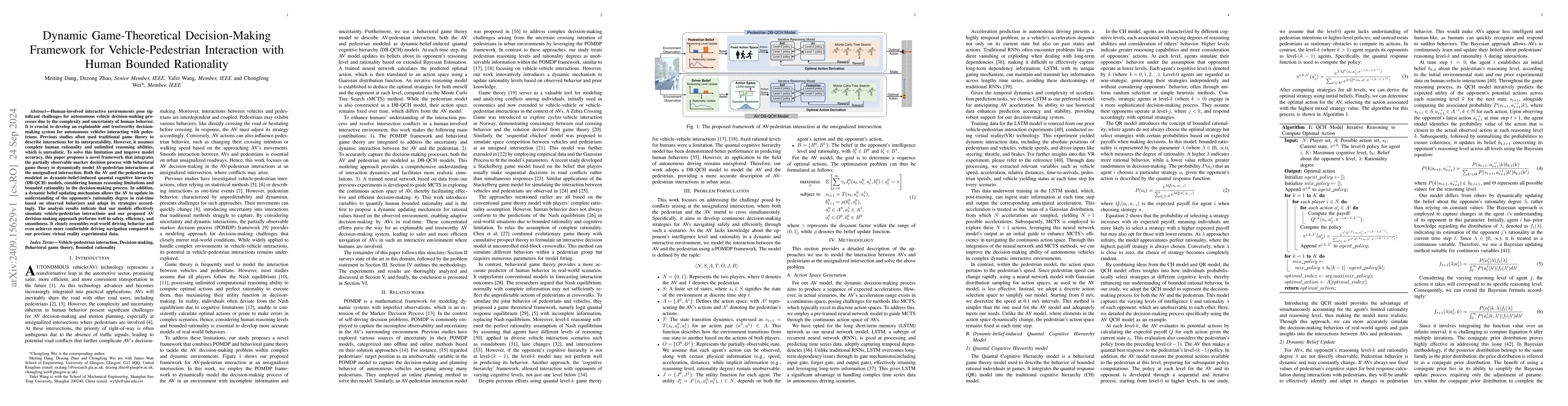 Thumbnail for Dynamic Game-Theoretical Decision-Making Framework for
  Vehicle-Pedestrian Interaction with Human Bounded Rationality