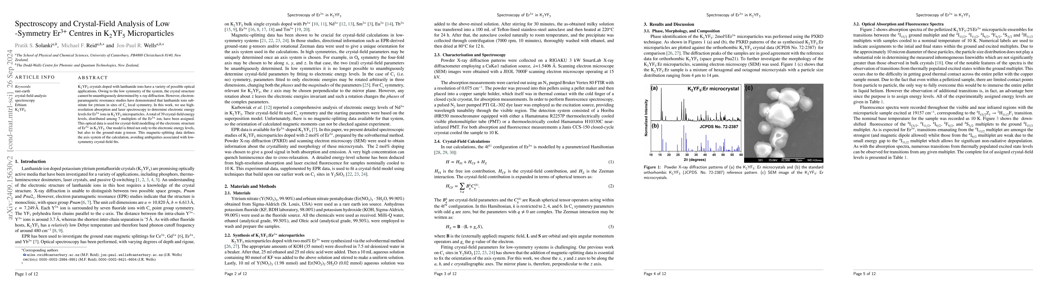 Thumbnail for Spectroscopy and Crystal-Field Analysis of Low -Symmetry Er$^{3+}$
  Centres in K$_2$YF$_5$ Microparticles