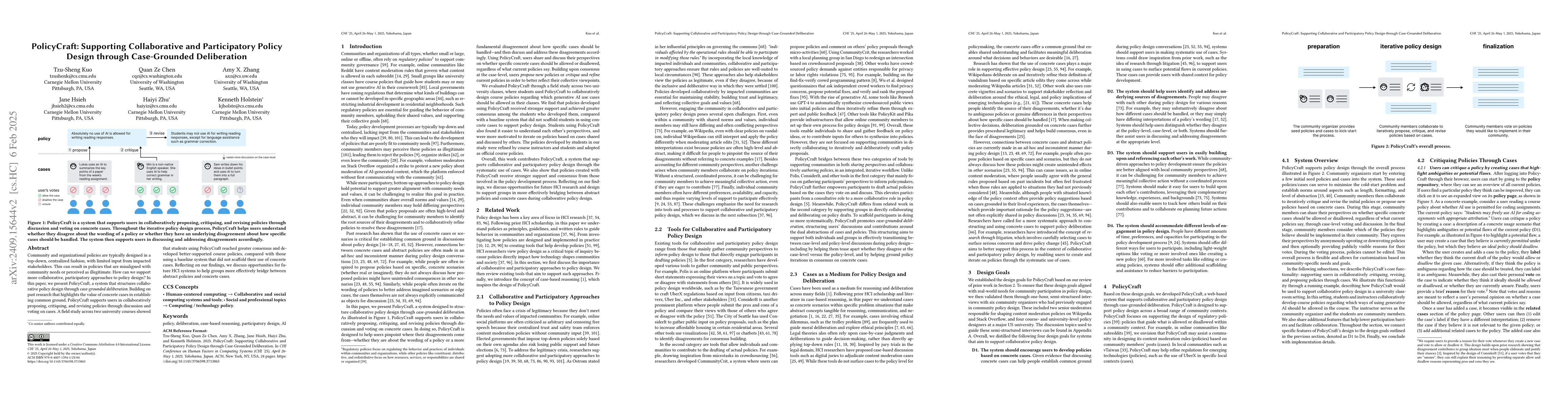 Thumbnail for PolicyCraft: Supporting Collaborative and Participatory Policy Design
  through Case-Grounded Deliberation