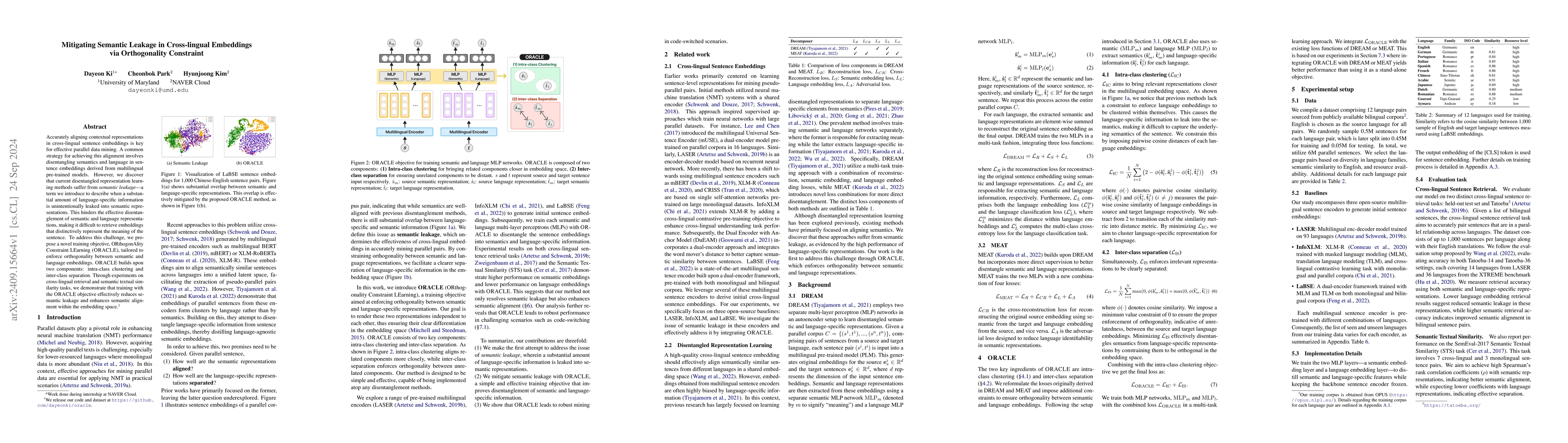 Thumbnail for Mitigating Semantic Leakage in Cross-lingual Embeddings via
  Orthogonality Constraint