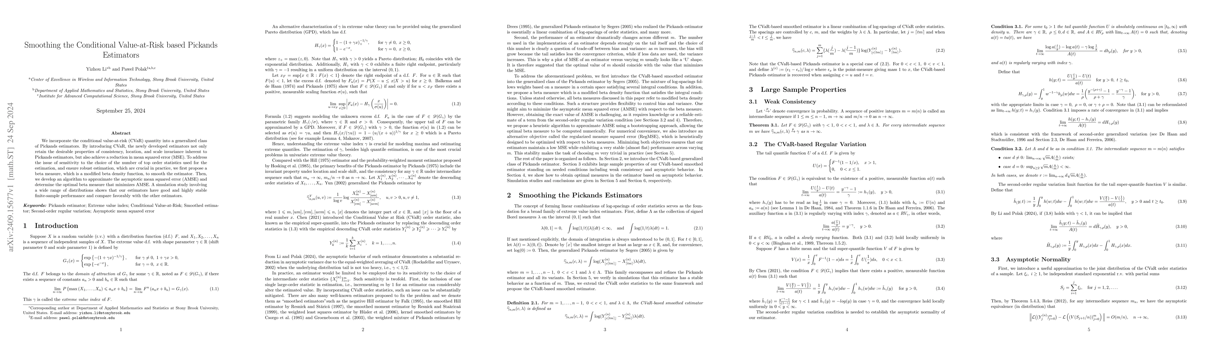Thumbnail for Smoothing the Conditional Value-at-Risk based Pickands Estimators