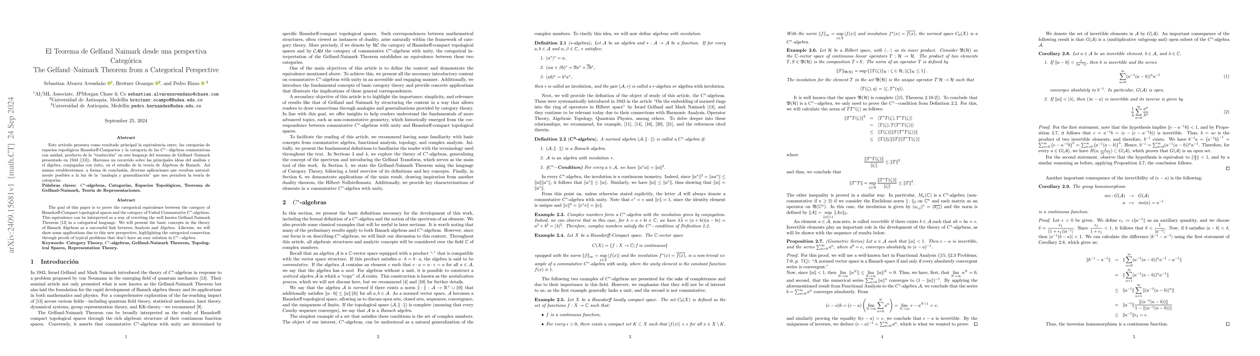 Thumbnail for El Teorema de Gelfand Naimark desde una perspectiva Categórica The
  Gelfand--Naimark Theorem from a Categorical Perspective