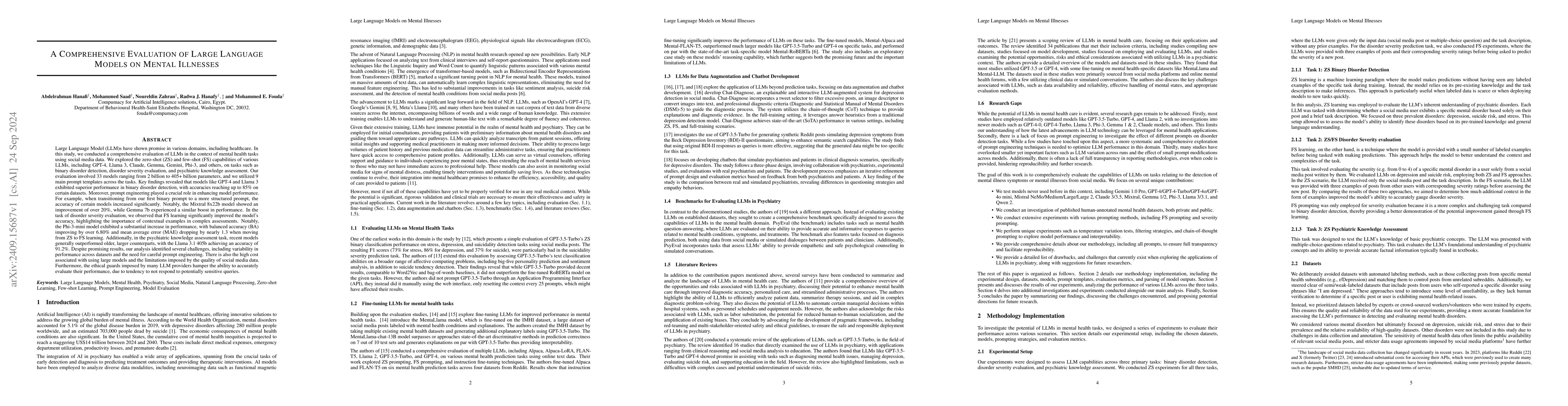 Thumbnail for A Comprehensive Evaluation of Large Language Models on Mental Illnesses