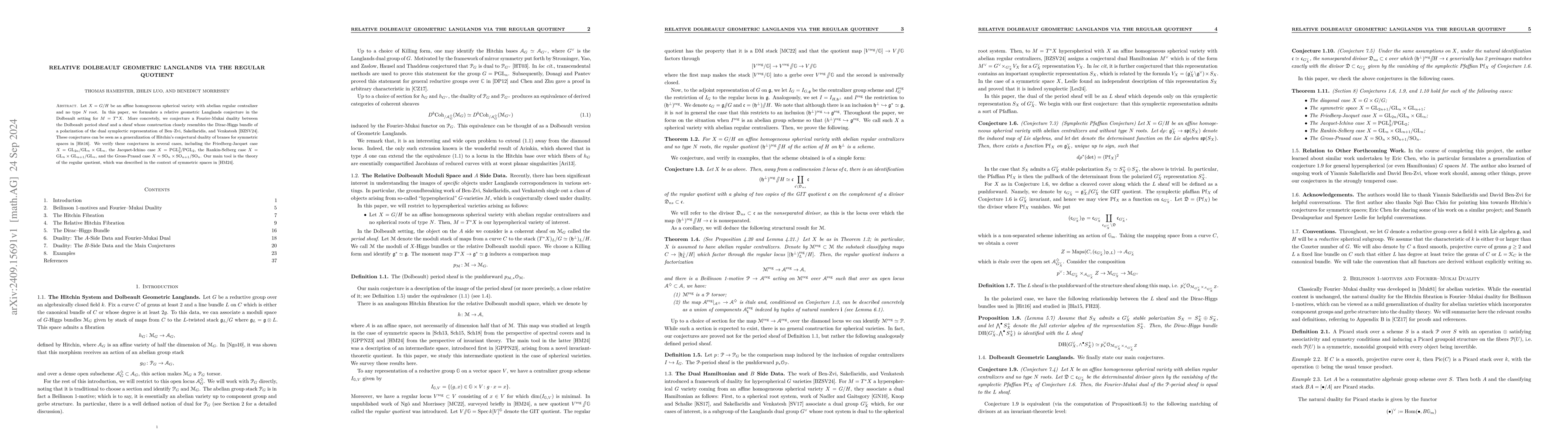 Thumbnail for Relative Dolbeault Geometric Langlands via the Regular Quotient
