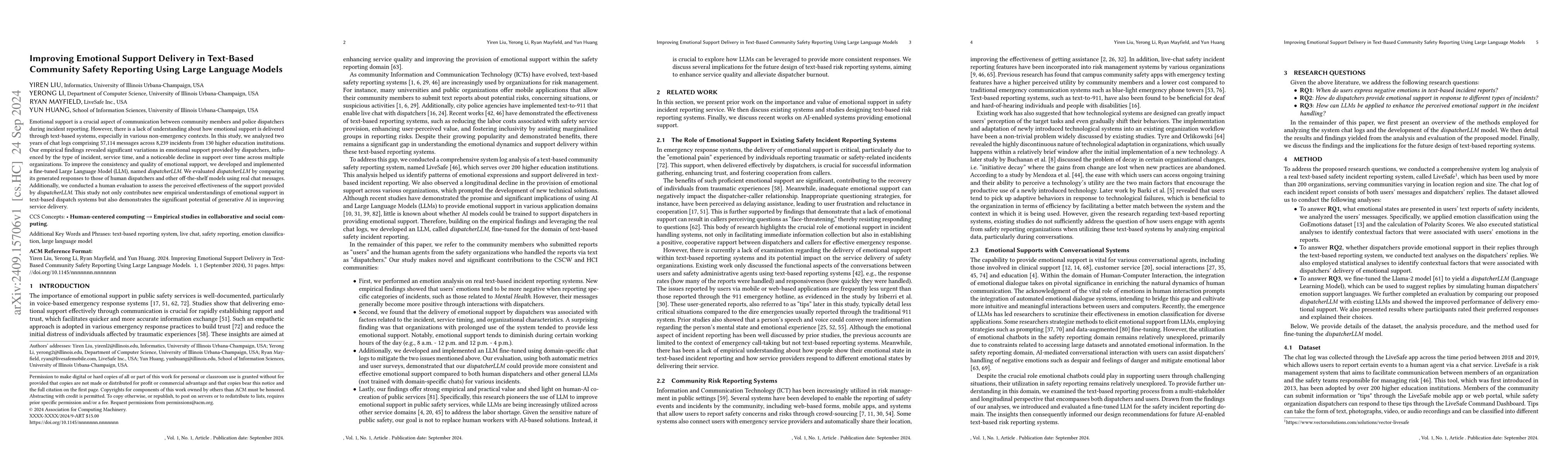 Thumbnail for Improving Emotional Support Delivery in Text-Based Community Safety
  Reporting Using Large Language Models