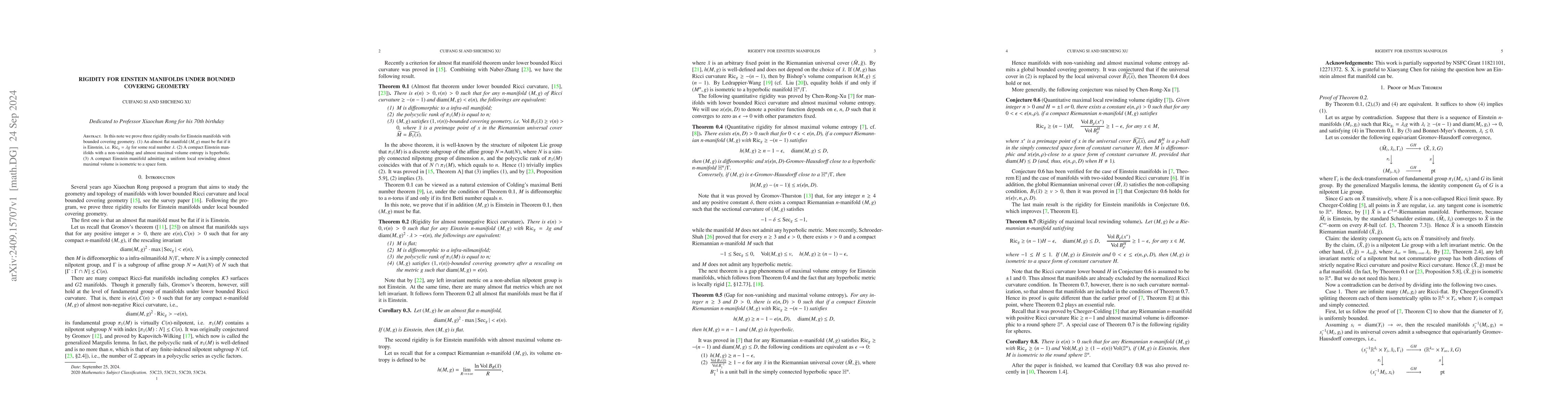Thumbnail for Rigidity for Einstein manifolds under bounded covering geometry