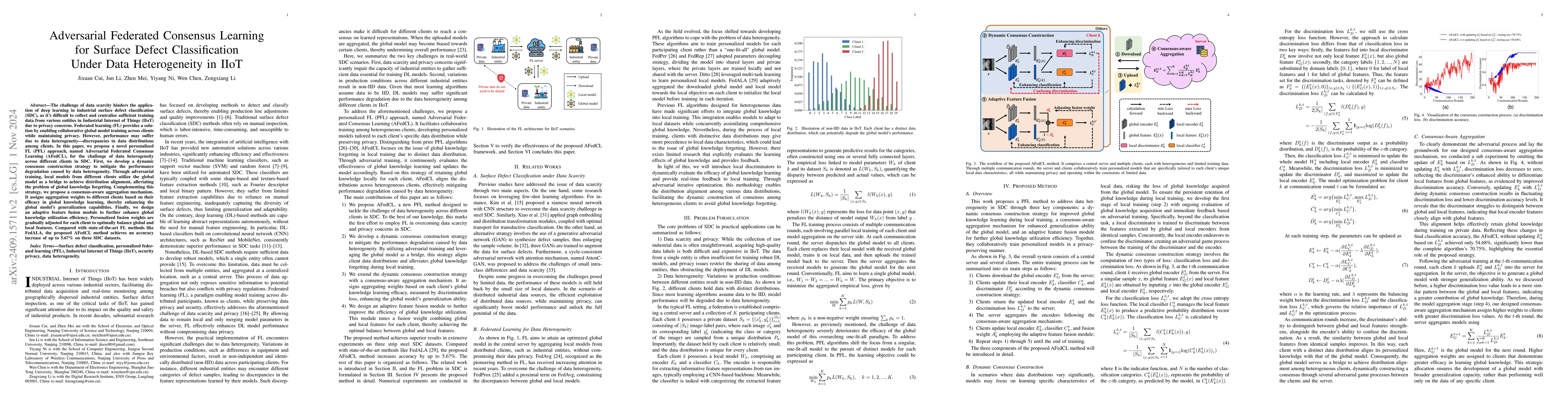 Thumbnail for Adversarial Federated Consensus Learning for Surface Defect
  Classification Under Data Heterogeneity in IIoT