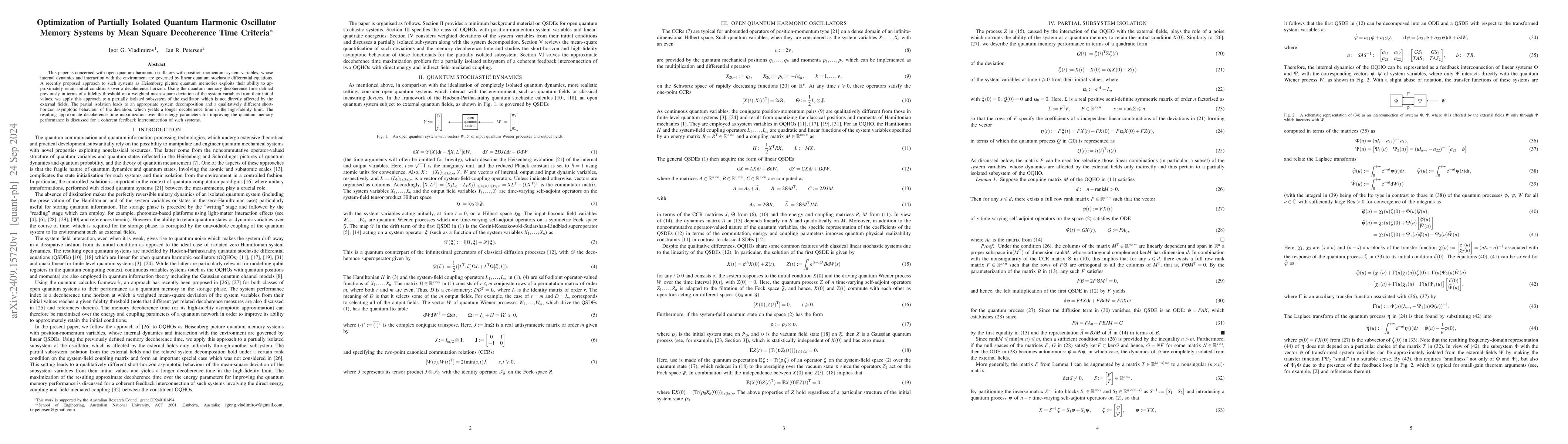 Thumbnail for Optimization of partially isolated quantum harmonic oscillator memory
  systems by mean square decoherence time criteria
