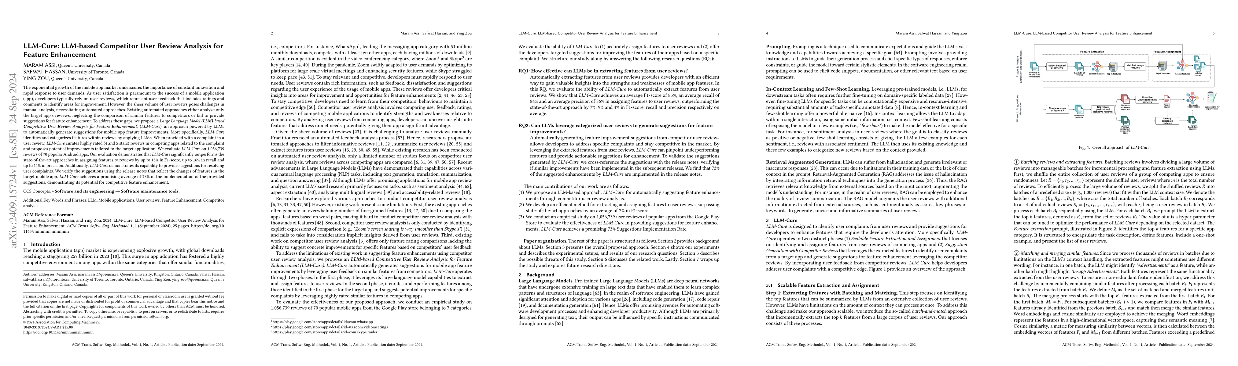 Thumbnail for LLM-Cure: LLM-based Competitor User Review Analysis for Feature
  Enhancement