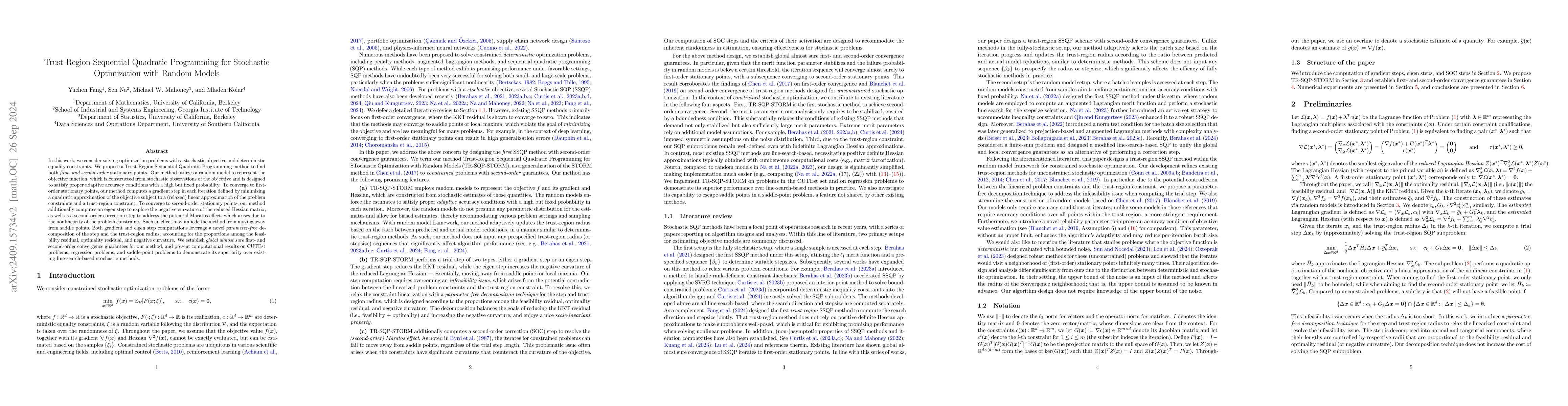 Thumbnail for Trust-Region Sequential Quadratic Programming for Stochastic
  Optimization with Random Models