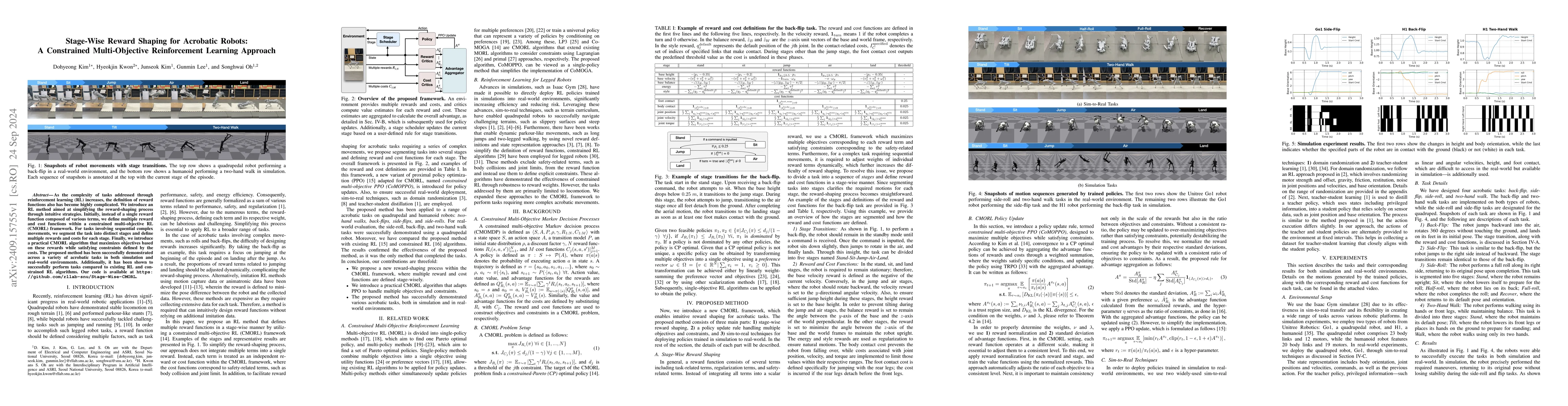 Thumbnail for Stage-Wise Reward Shaping for Acrobatic Robots: A Constrained
  Multi-Objective Reinforcement Learning Approach