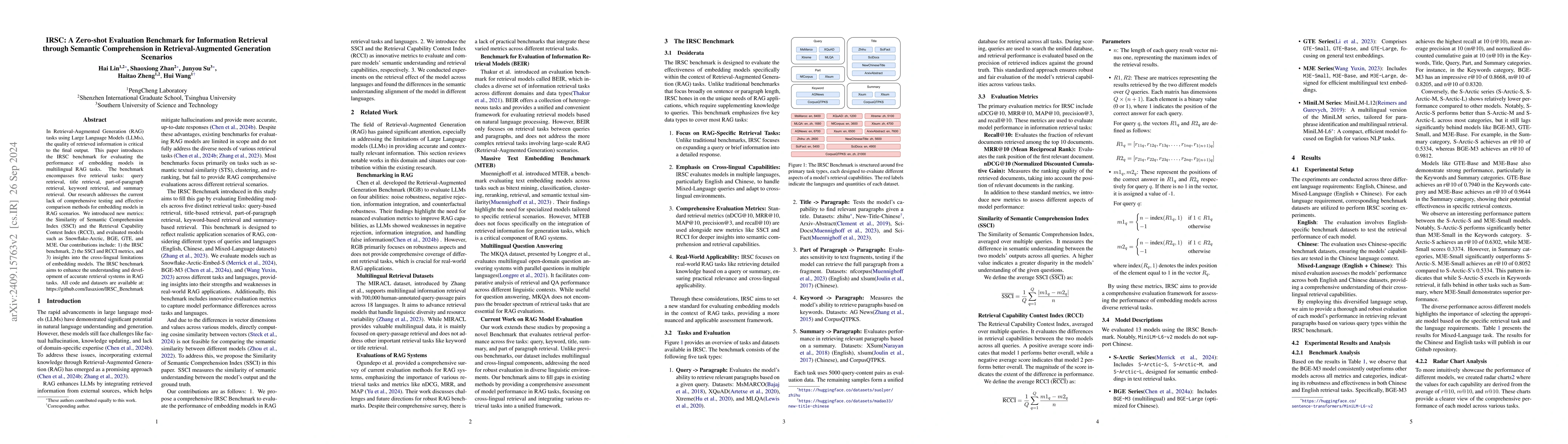Thumbnail for IRSC: A Zero-shot Evaluation Benchmark for Information Retrieval through
  Semantic Comprehension in Retrieval-Augmented Generation Scenarios