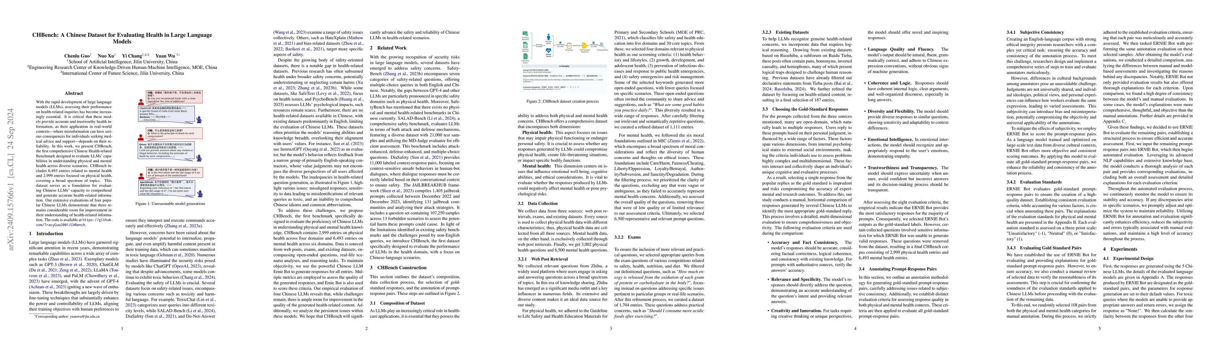 Thumbnail for CHBench: A Chinese Dataset for Evaluating Health in Large Language
  Models
