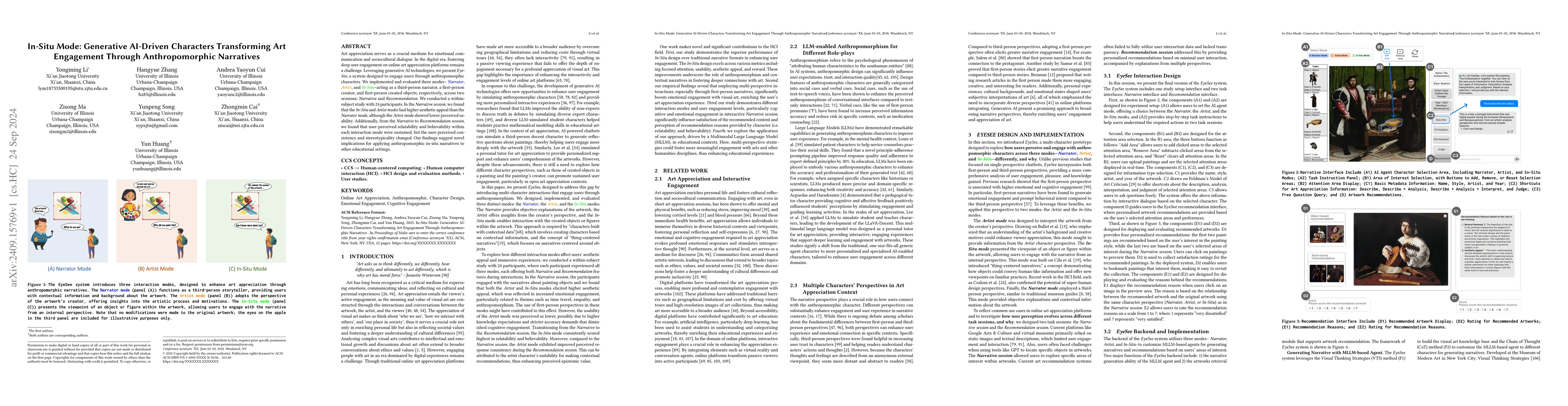 Thumbnail for In-Situ Mode: Generative AI-Driven Characters Transforming Art
  Engagement Through Anthropomorphic Narratives