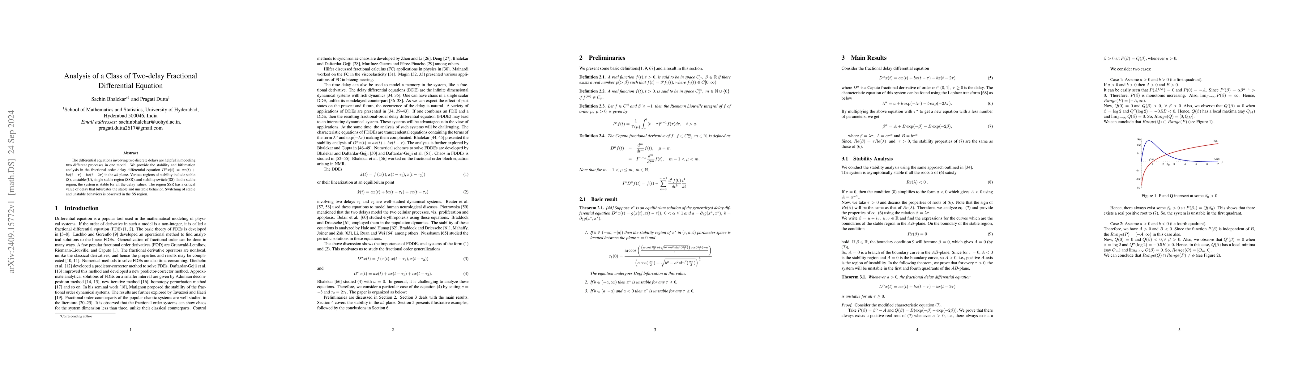 Thumbnail for Analysis of a Class of Two-delay Fractional Differential Equation