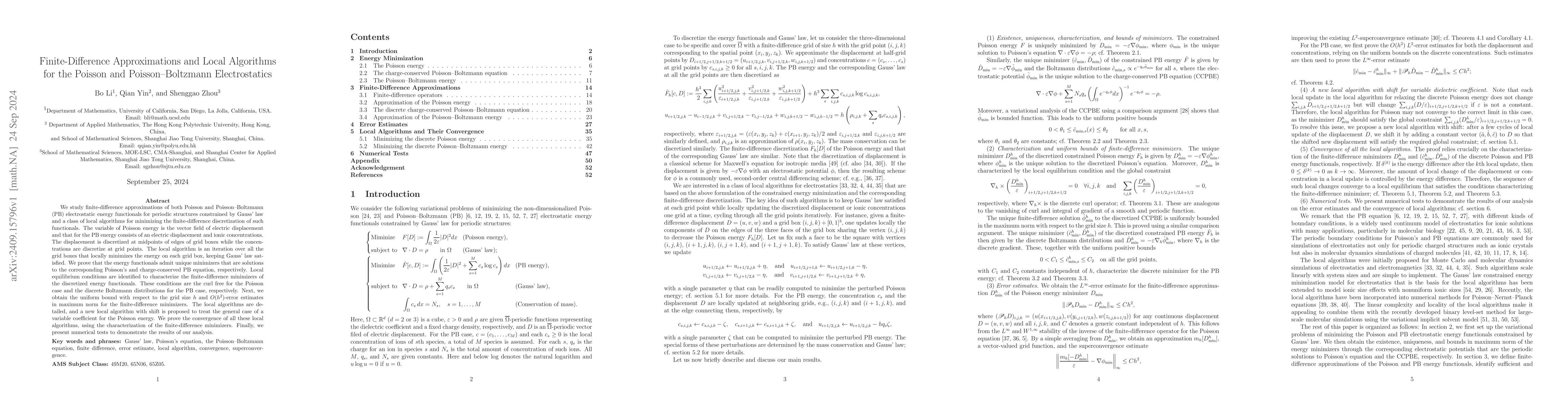 Thumbnail for Finite-Difference Approximations and Local Algorithm for the Poisson and
  Poisson-Boltzmann Electrostatics