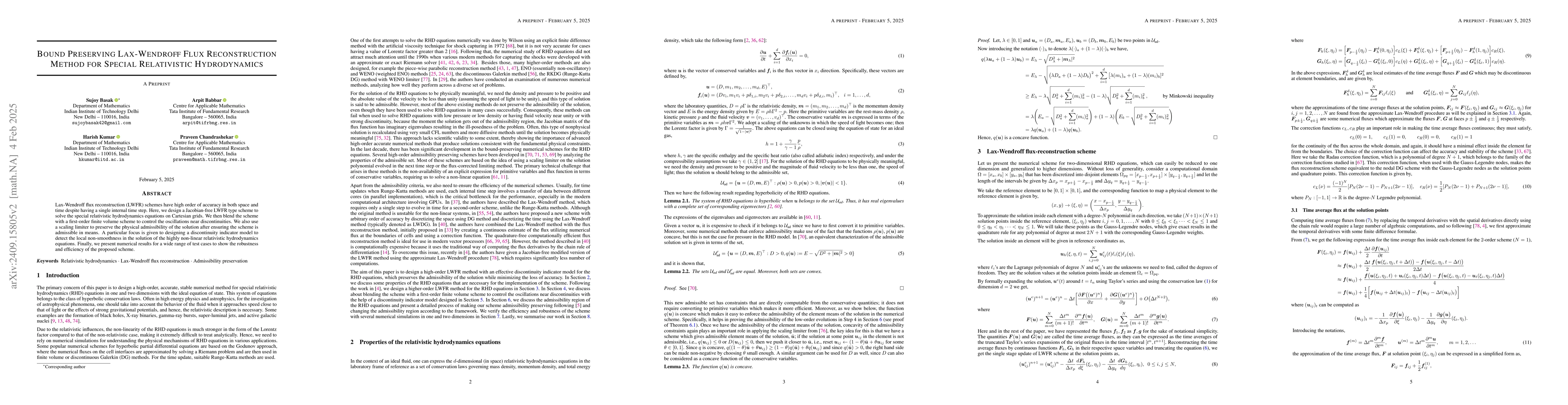 Thumbnail for Bound Preserving Lax-Wendroff Flux Reconstruction Method for Special
  Relativistic Hydrodynamics