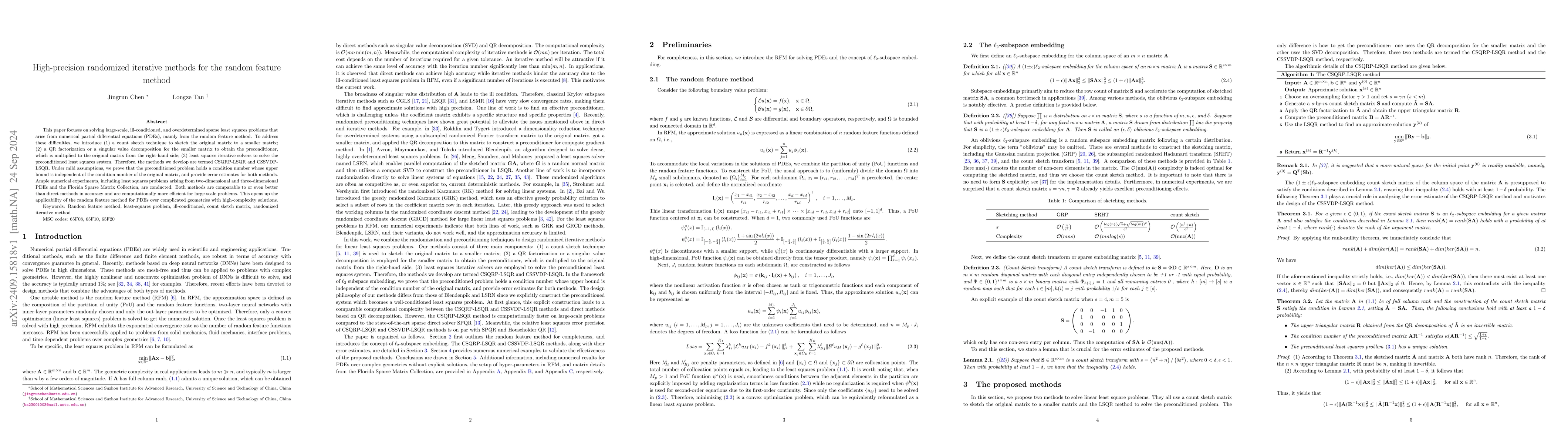 Thumbnail for High-precision randomized iterative methods for the random feature
  method