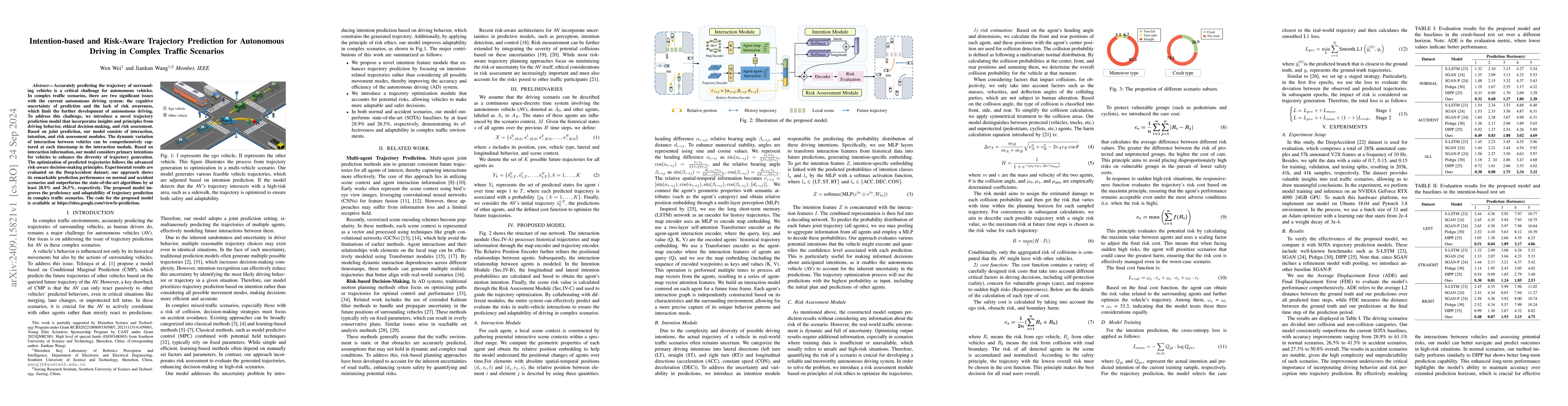 Thumbnail for Intention-based and Risk-Aware Trajectory Prediction for Autonomous
  Driving in Complex Traffic Scenarios