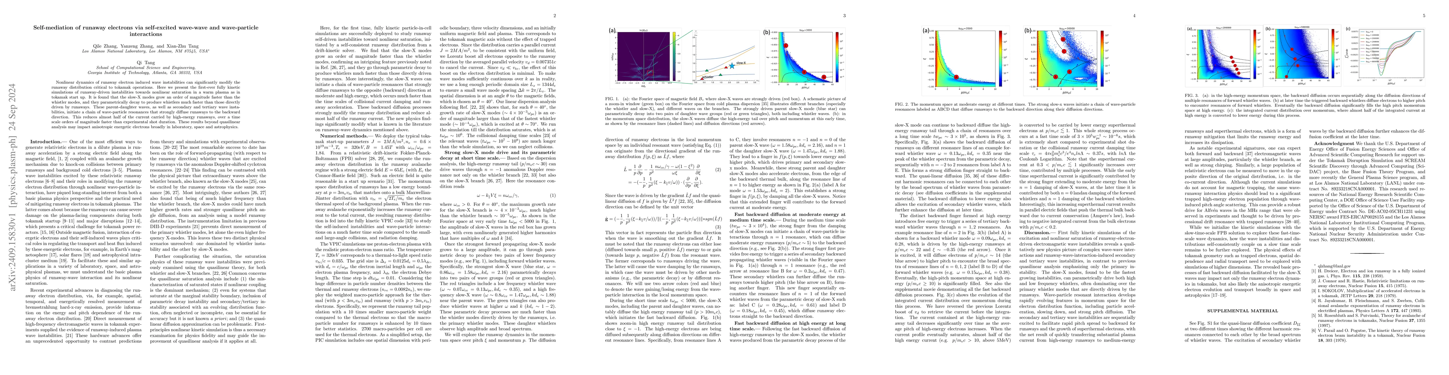 Thumbnail for Self-mediation of runaway electrons via self-excited wave-wave and
  wave-particle interactions