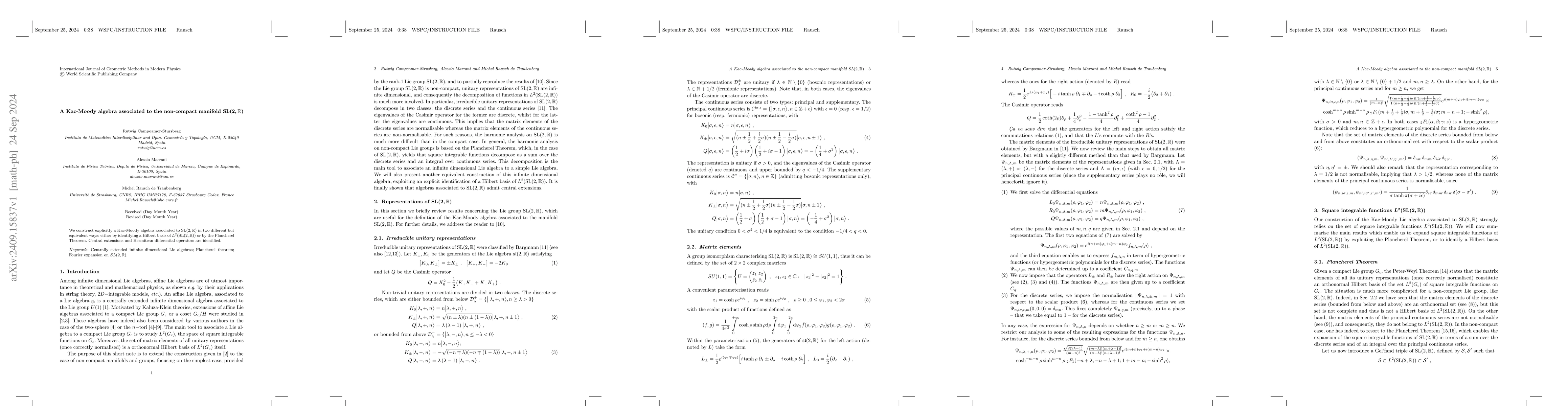 Thumbnail for A Kac-Moody algebra associated to the non-compact manifold SL$(2,
  \mathbb R)$