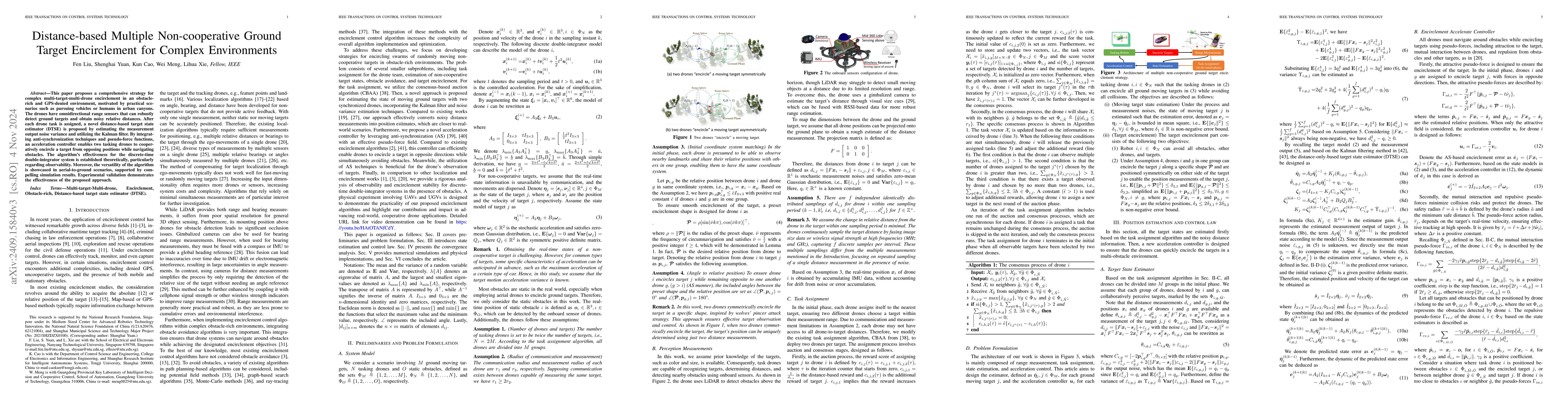 Thumbnail for Distance-based Multiple Non-cooperative Ground Target Encirclement for
  Complex Environments