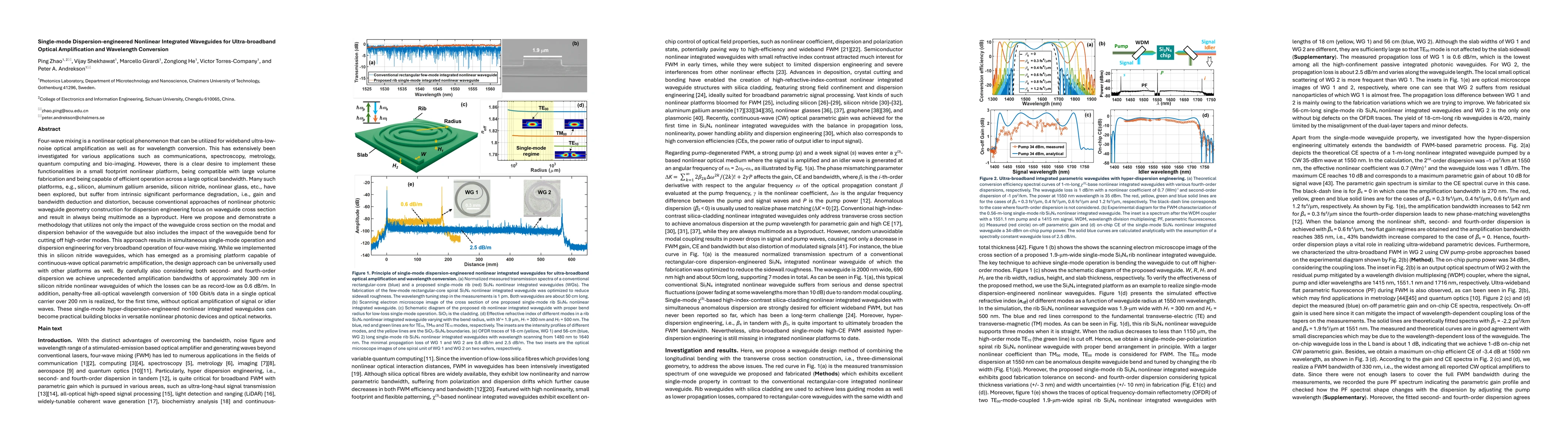 Thumbnail for Single-mode Dispersion-engineered Nonlinear Integrated Waveguides for
  Ultra-broadband Optical Amplification and Wavelength Conversion