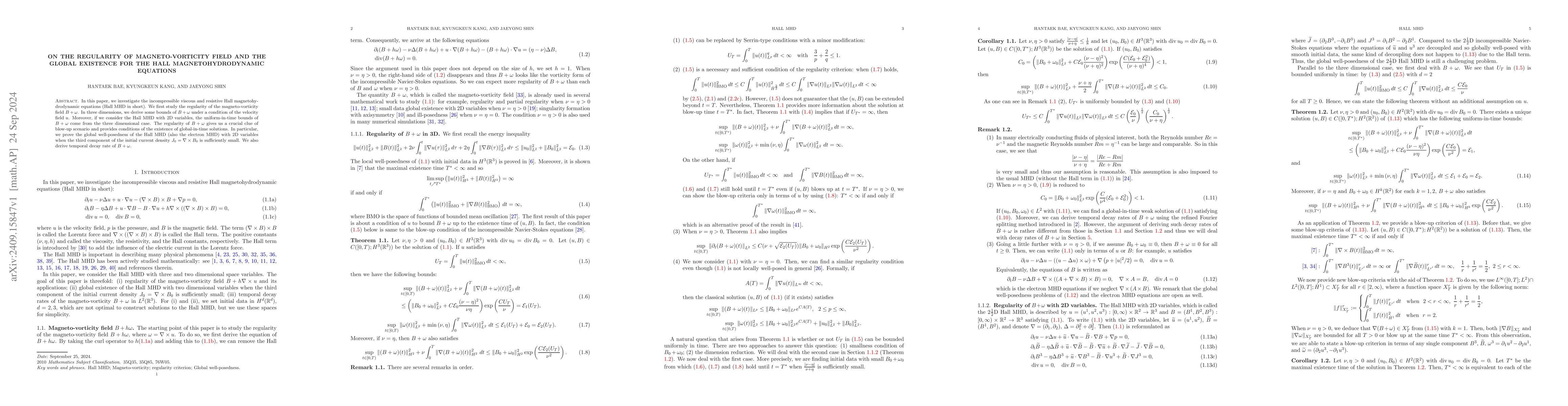 Thumbnail for On the regularity of magneto-vorticity field and the global existence
  for the Hall magnetohydrodynamic equations