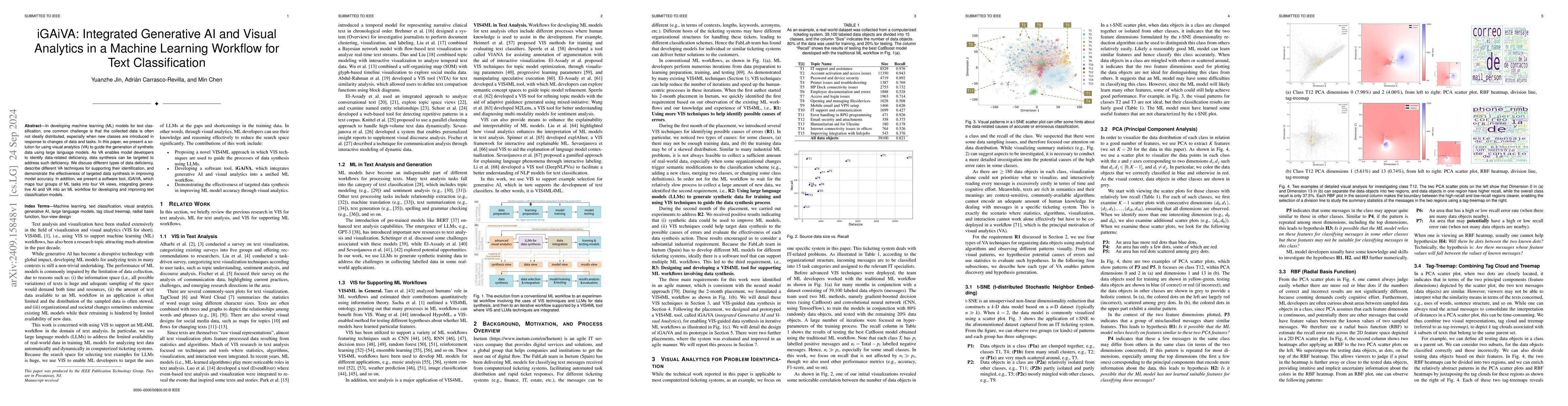 Thumbnail for iGAiVA: Integrated Generative AI and Visual Analytics in a Machine
  Learning Workflow for Text Classification