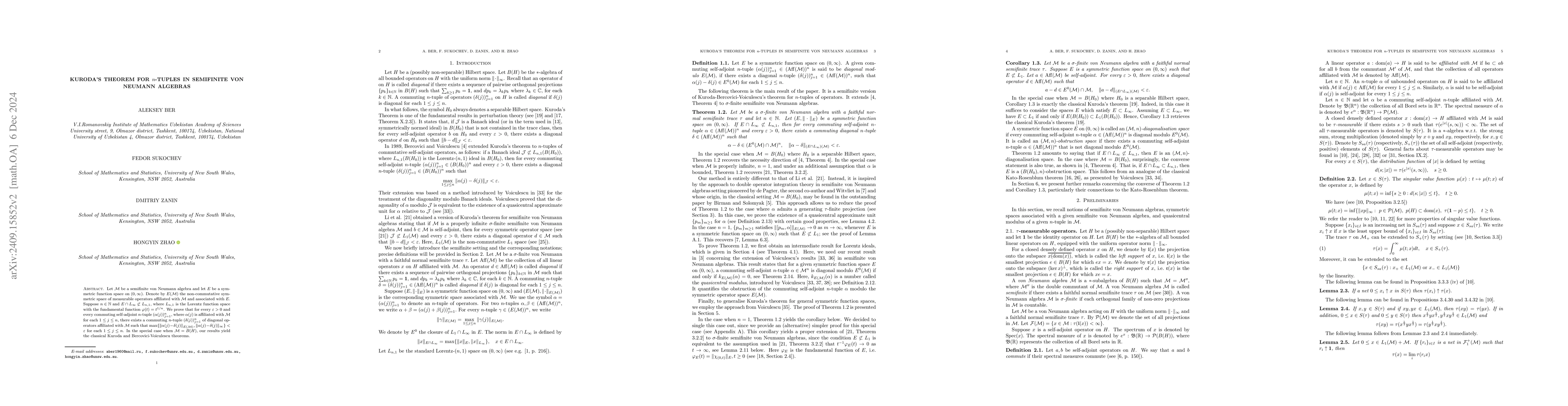 Thumbnail for Kuroda's theorem for $n$-tuples in semifinite von Neumann algebras
