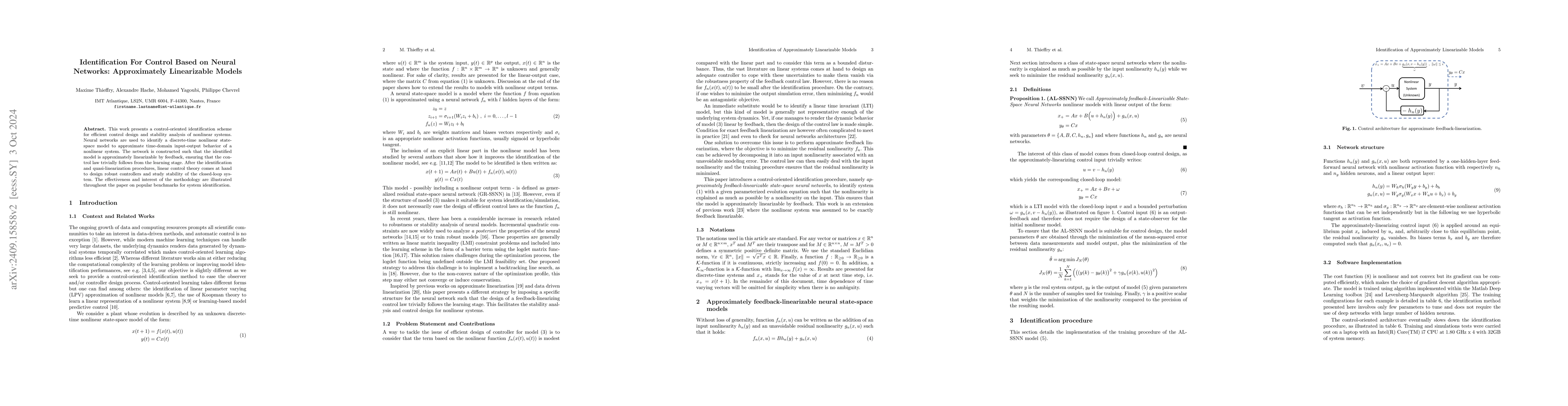 Thumbnail for Identification For Control Based on Neural Networks: Approximately
  Linearizable Models