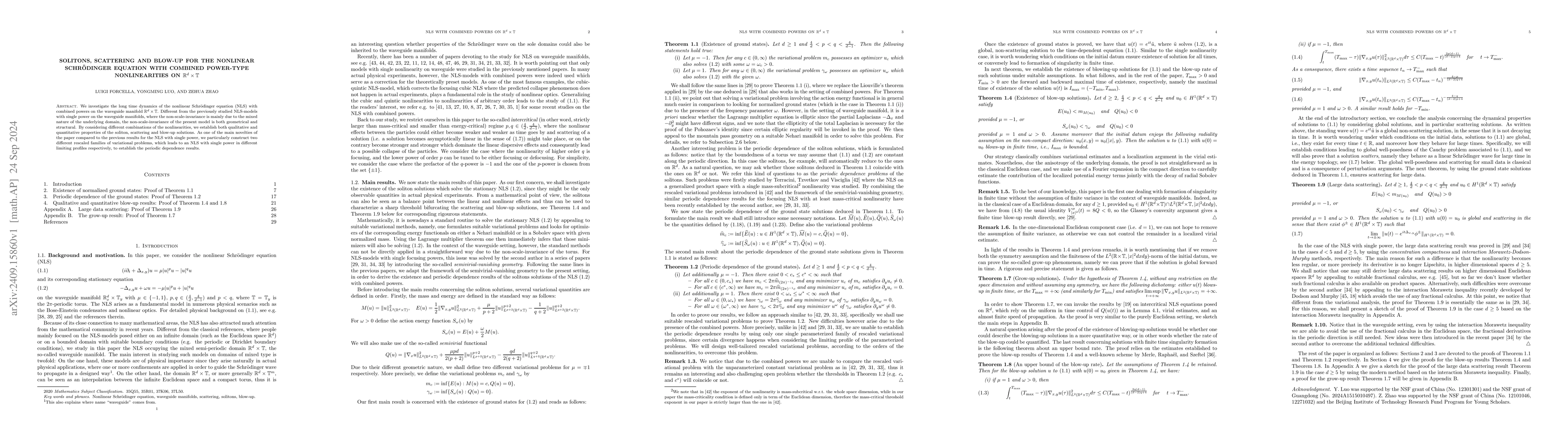 Thumbnail for Solitons, scattering and blow-up for the nonlinear Schrödinger
  equation with combined power-type nonlinearities on
  $\mathbb{R}^d\times\mathbb{T}$