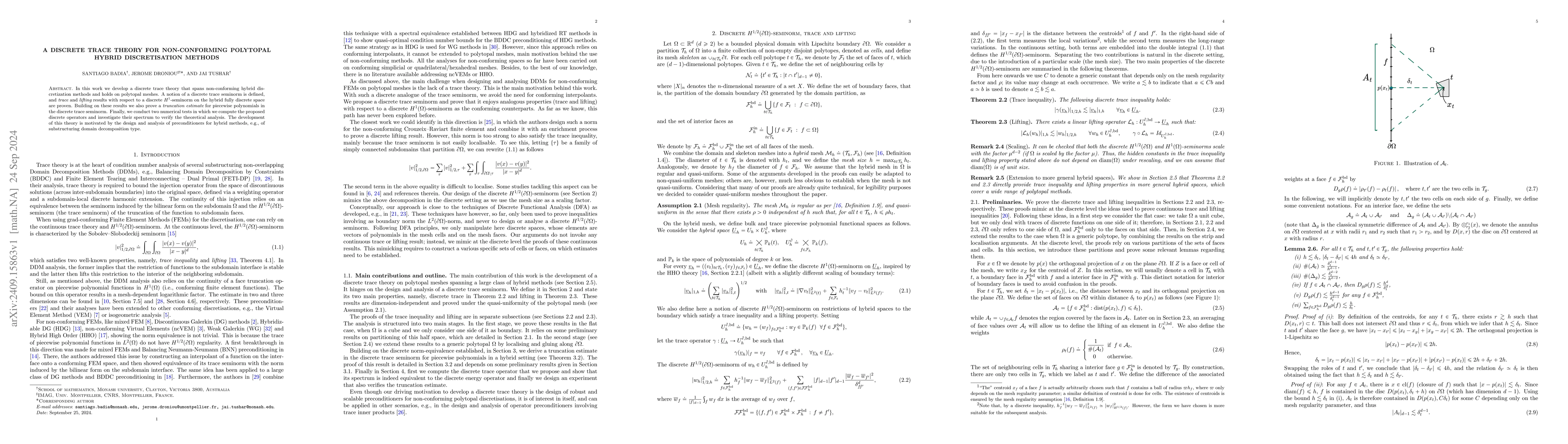 Thumbnail for A discrete trace theory for non-conforming polytopal hybrid
  discretisation methods
