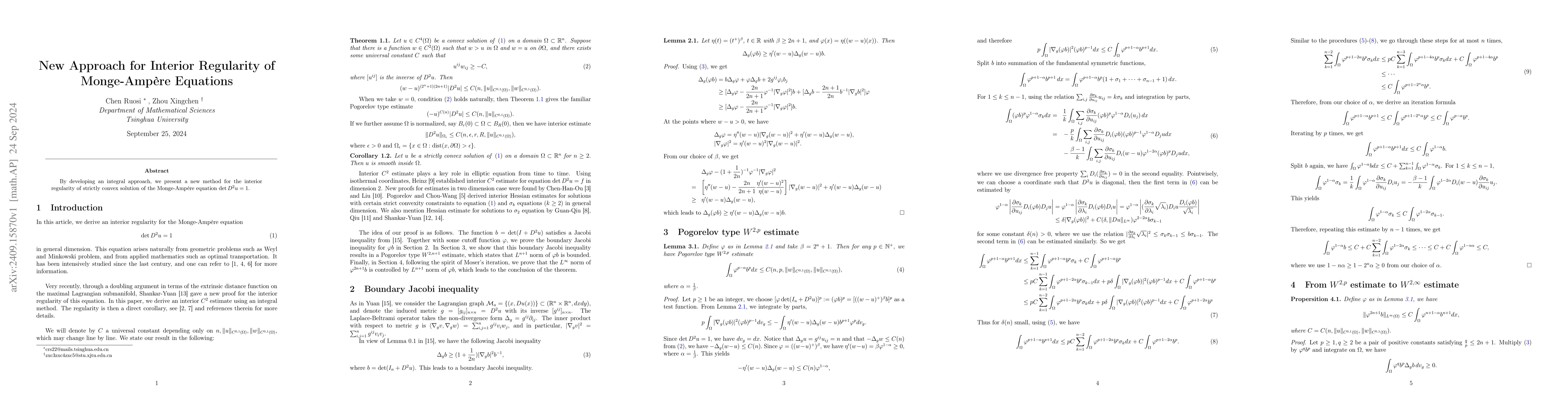 Thumbnail for New Approach for Interior Regularity of Monge-Ampère Equations